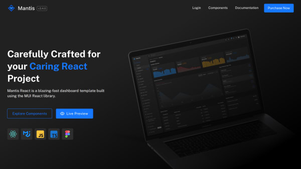 Mantis Dashboard's website screenshot