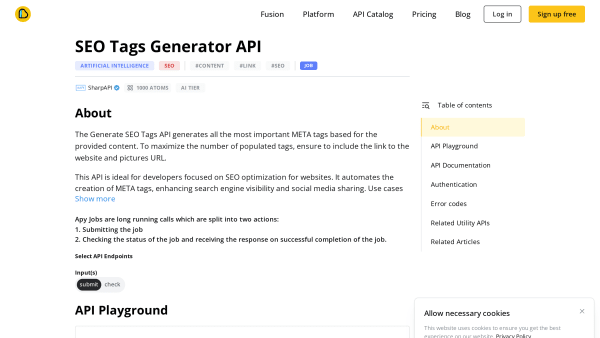 SEO Tags Generator API's website screenshot
