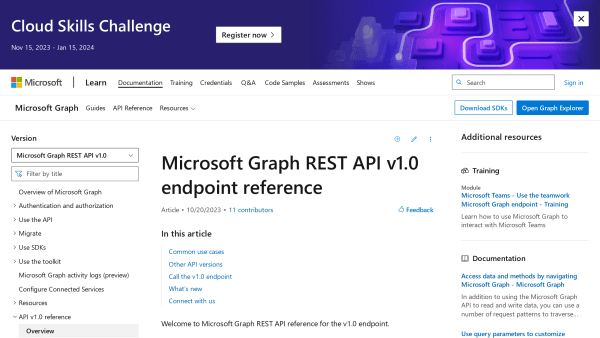 Microsoft Graph's website screenshot