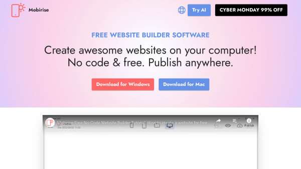 Mobirise's website screenshot
