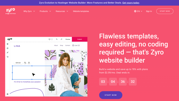 Zyro's website screenshot