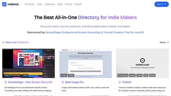 IndieHub's website screenshot