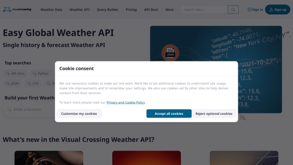 Visual Crossing's website screenshot