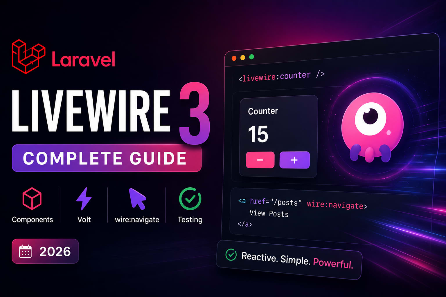 Laravel Livewire 3 Complete Guide — Components, Volt, wire:navigate, Testing (2026)