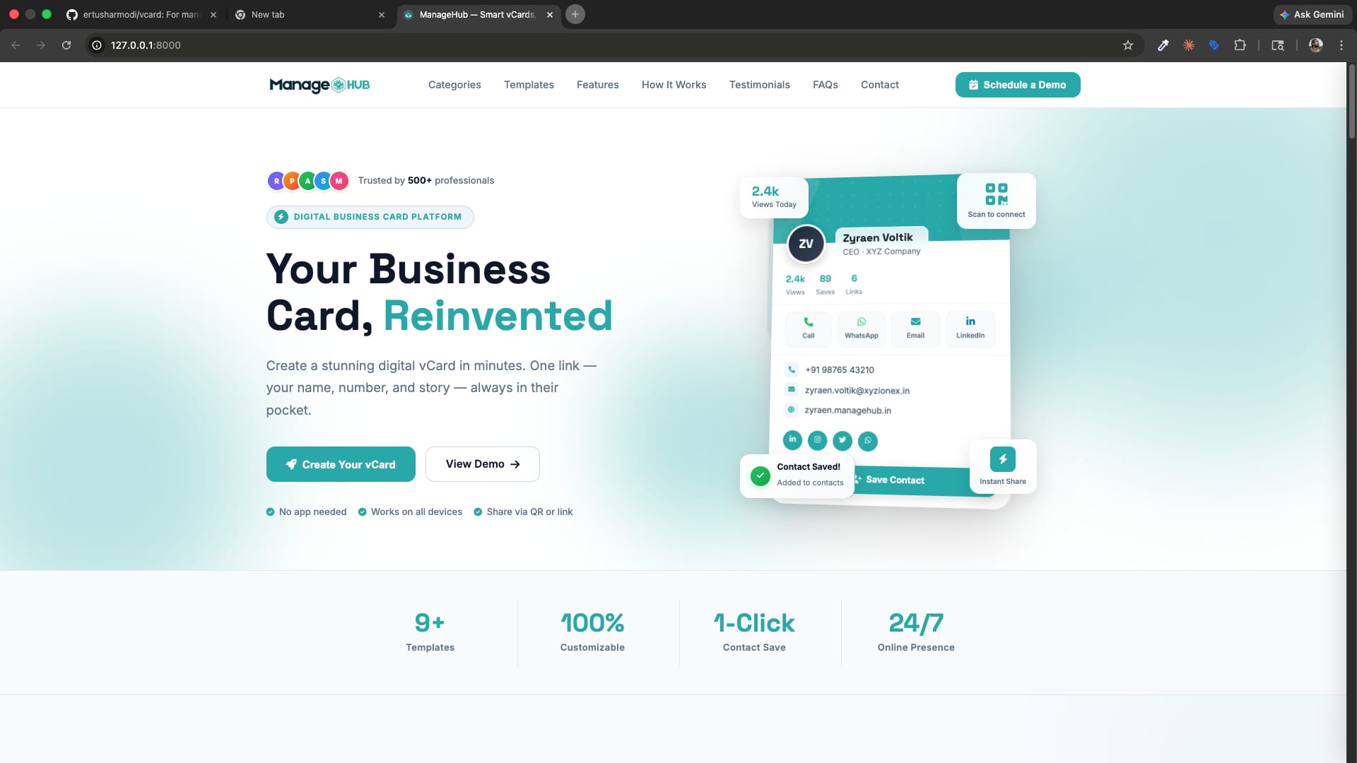 ManageHub — Smart Digital vCard Platform