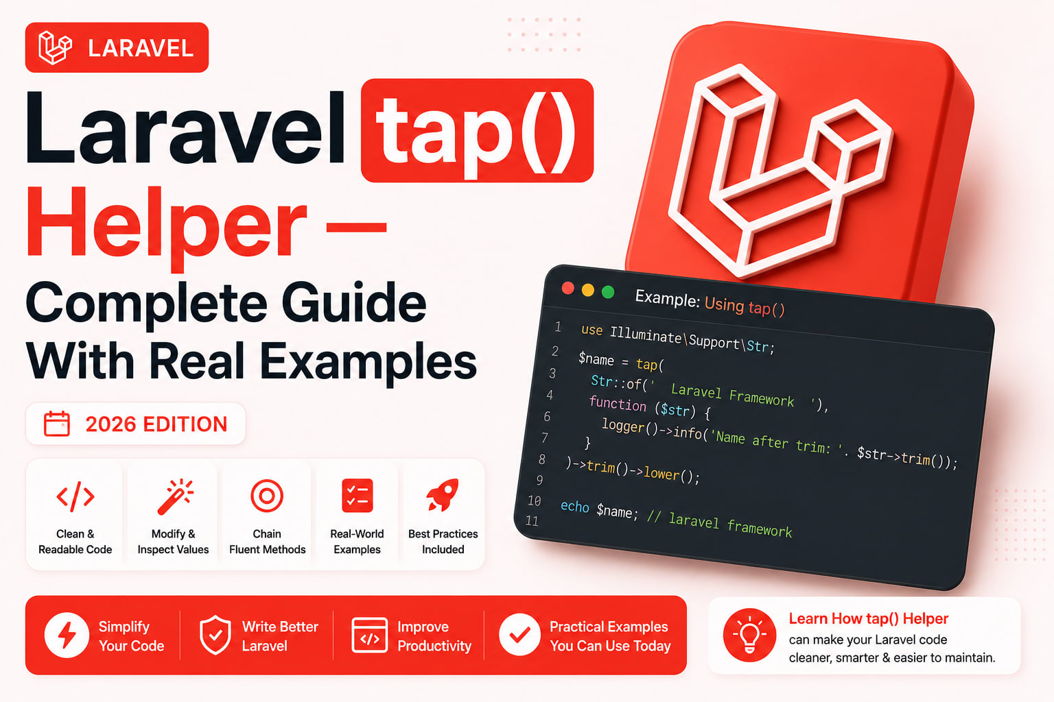 Laravel tap() Helper — Complete Guide With Real Examples (2026)