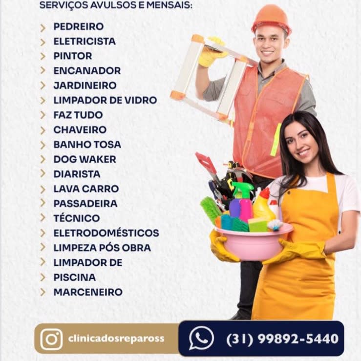 Encontre na clínica dos reparos uma ampla gama de serviços para atender às suas necessidades específicas. Oferecemos manutenção preventiva e corretiva para residências e comércios, além de planos mensais a partir de $300,00.