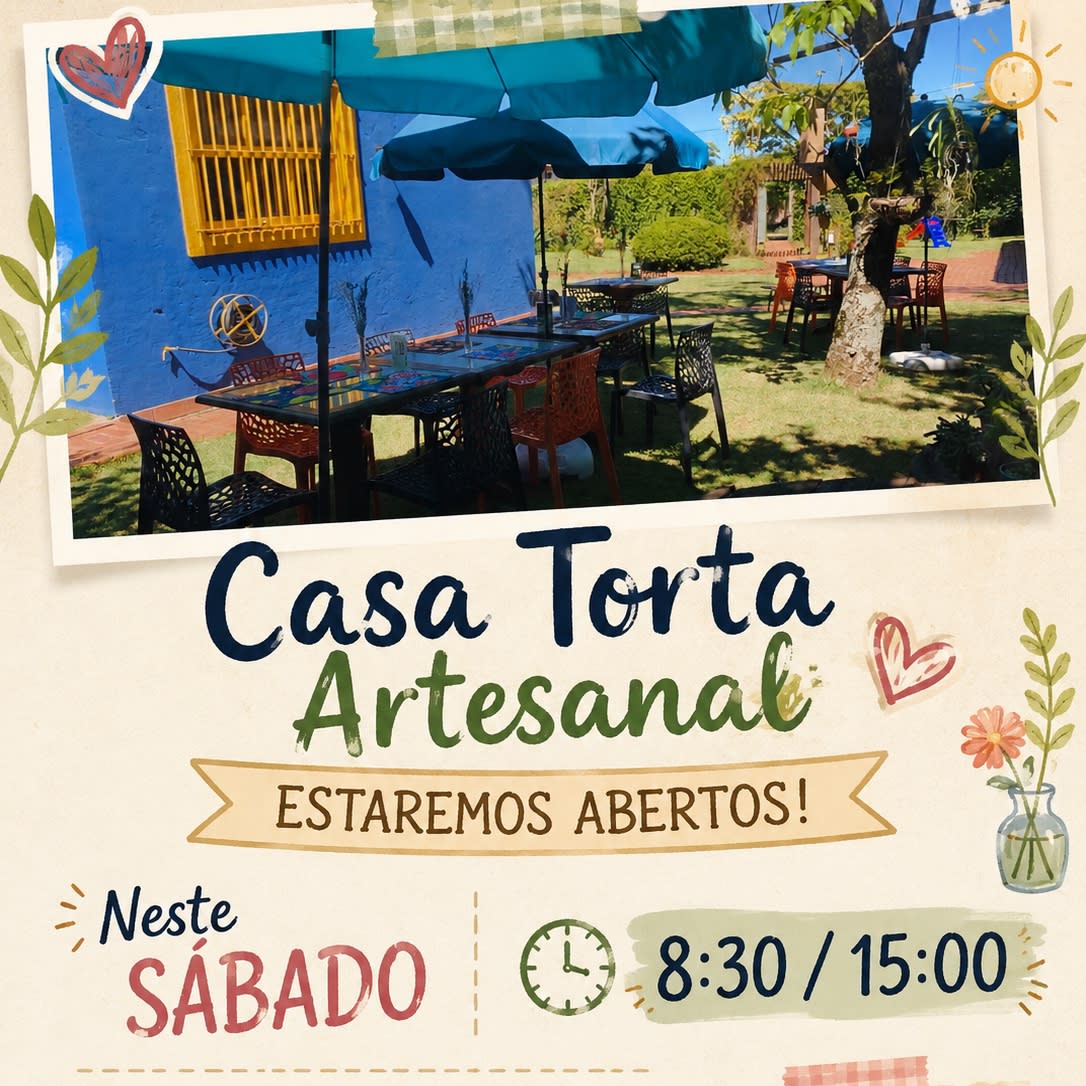 Aos sábados nós abrimos o jardim da nossa casa para receber os clientes para um delicioso café, venha conhecer o nosso espaço, encontrar amigos ou simplesmente aproveitar um momento especial com quem você gosta. Será um prazer receber você por aqui!
✨ Casa Torta Artesanal: feita com carinho, servida com afeto. ✨ 1