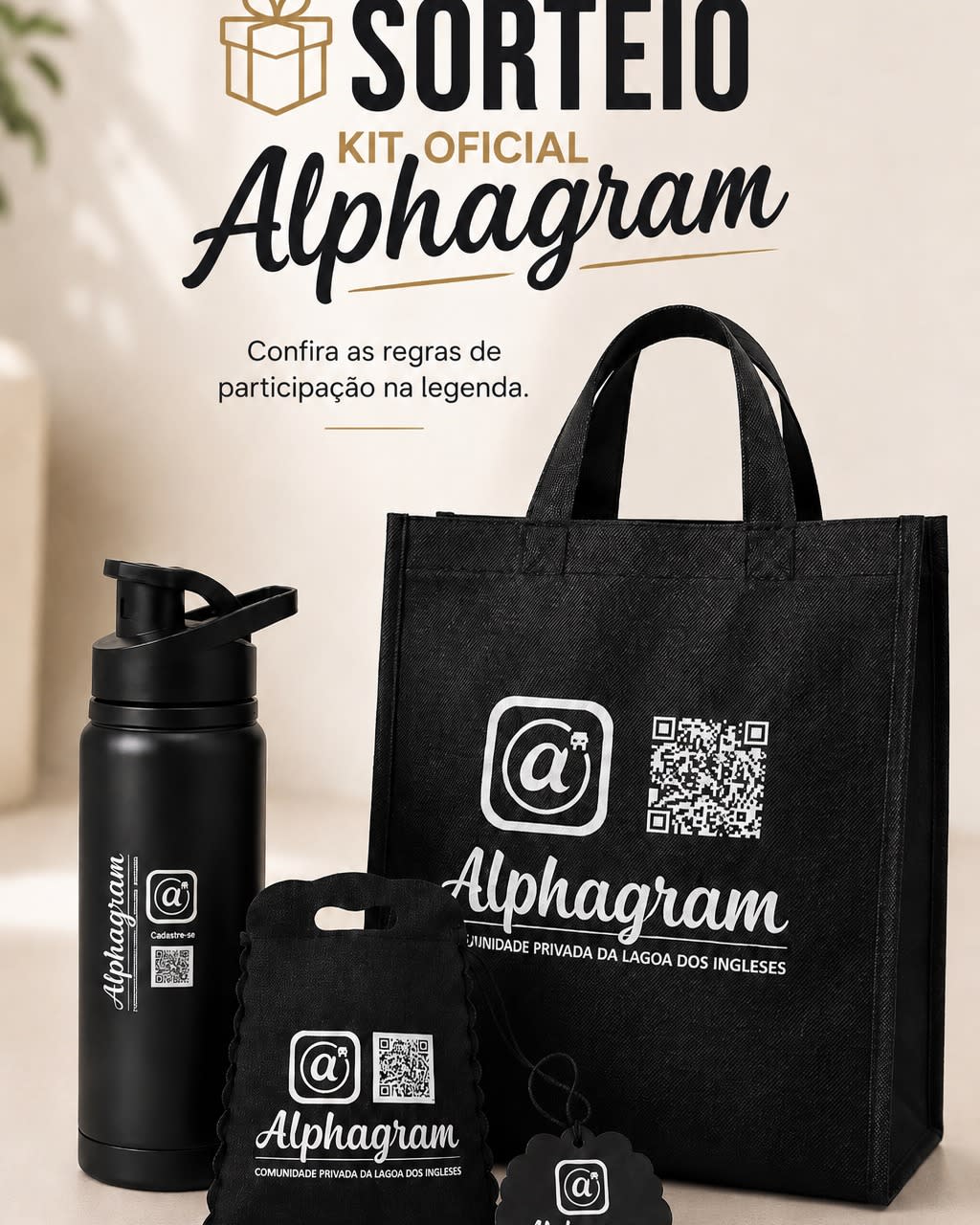 🎁 SORTEIO KIT OFICIAL ALPHAGRAM
Quer ganhar um kit exclusivo do Alphagram?
Para participar, basta:
✅ Seguir @agendalagoadosingleses
❤️ Curtir a publicação no Instagram da @agendalagoadosingleses
✅ Marcar 1 amigo nos comentários da publicação
✅ Clicar em PARTICIPAR no sorteio dentro do aplicativo Alphagram
📅 Sorteio: 27/06/2026
🍀 Boa sorte!
O Alphagram é a nova vitrine do Alphaville — onde quem procura encontra e quem vende aparece.