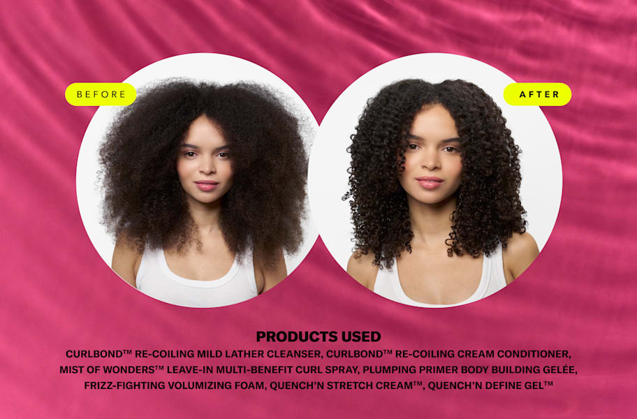 woman with curly hair before and after