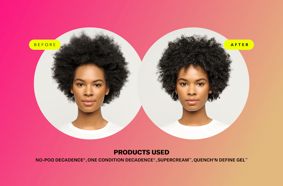 woman with coily hair before and after