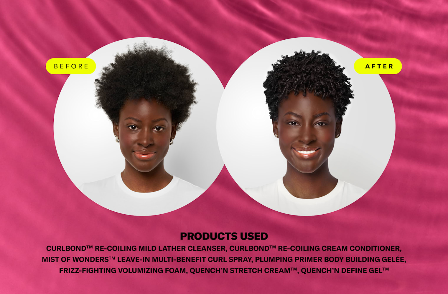 before and after for woman with coily hair using Quench'N Stretch Cream™