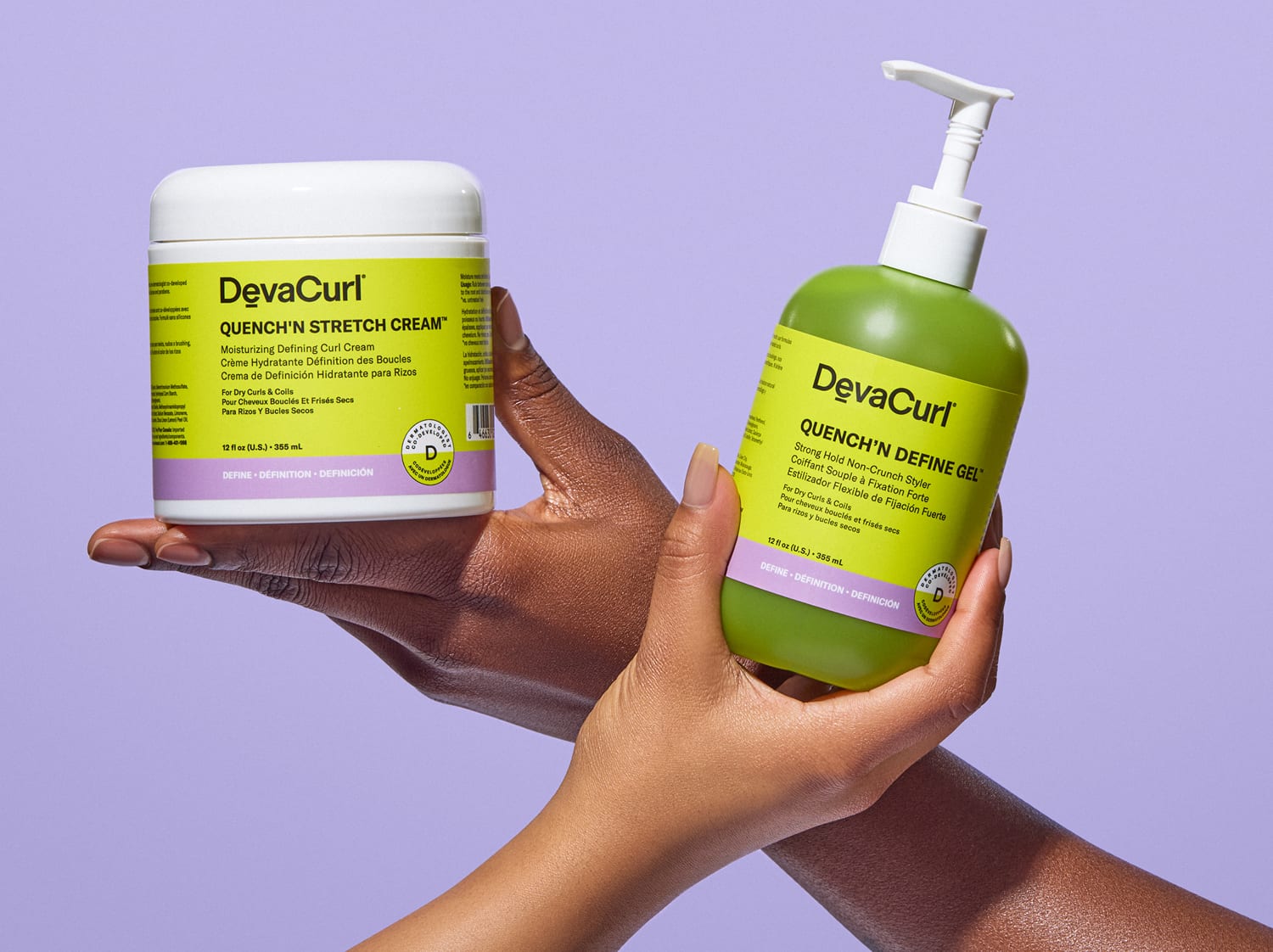 hands holding the Quench'N Cream Jar and Gel bottle