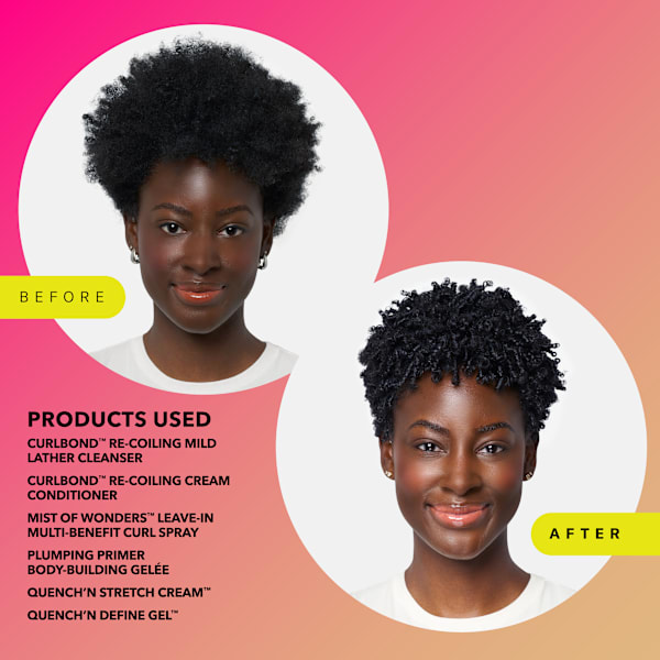 woman with coily hair before and after