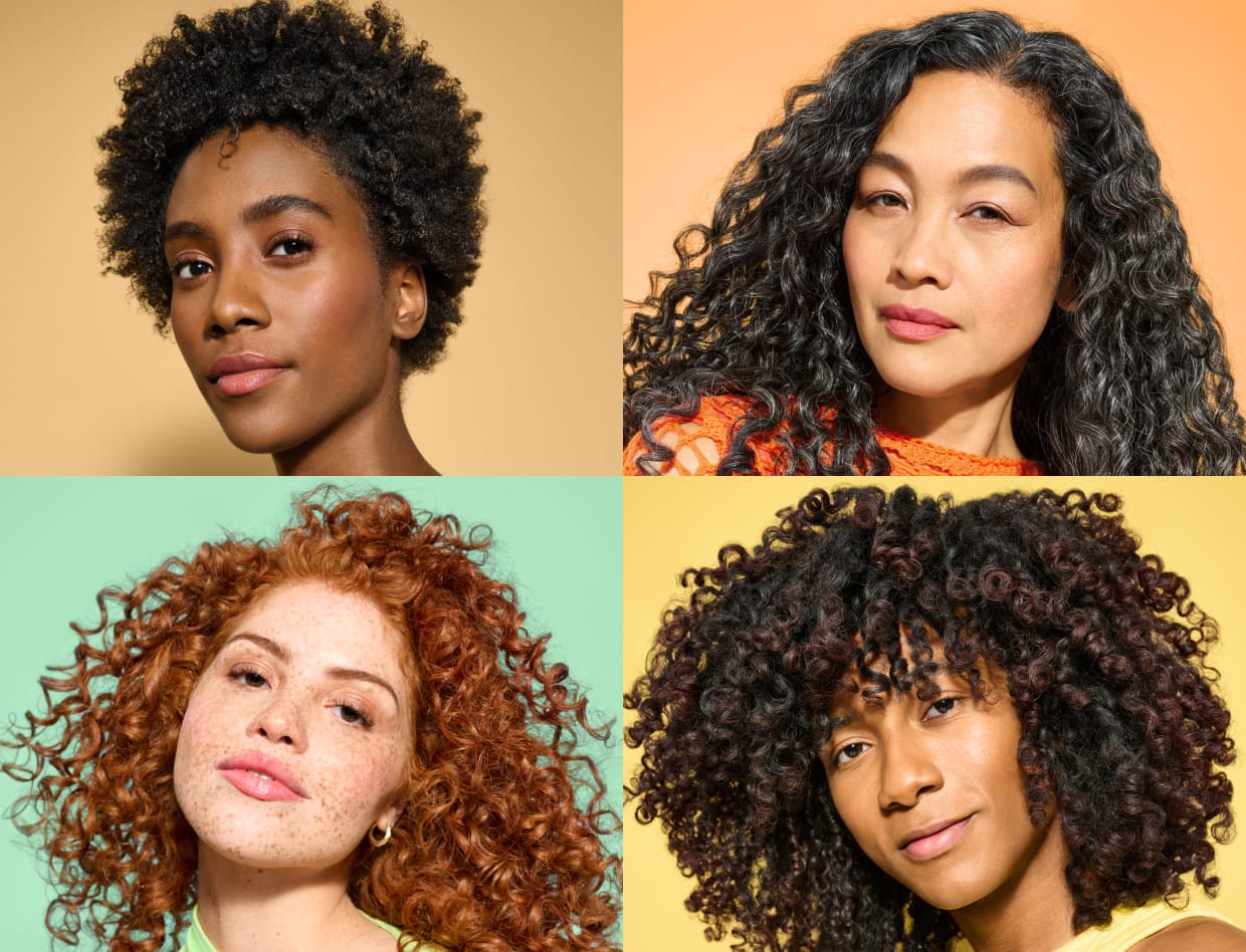 grid of 4 curly hair models