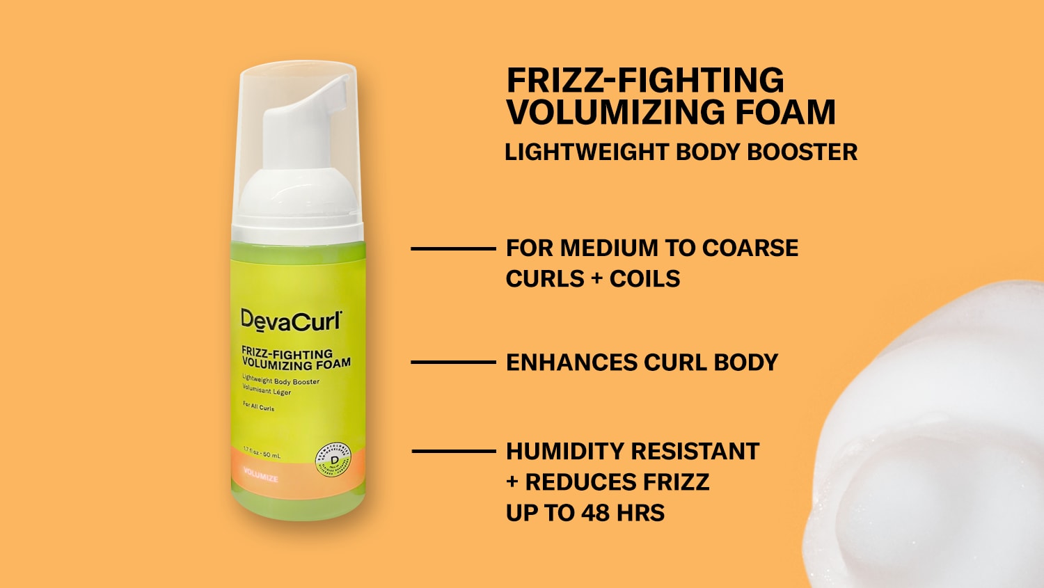 frizz-fighting volumizing foam bottle + goop with listed benefits