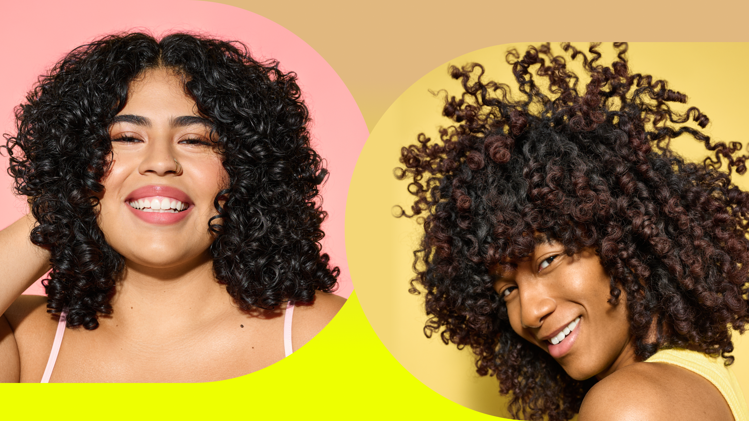 Image of people who have curly hair smiling and laughing