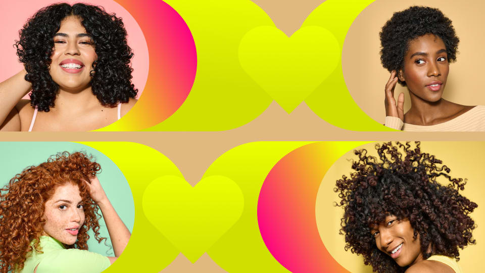 people with curly hair and heart graphics