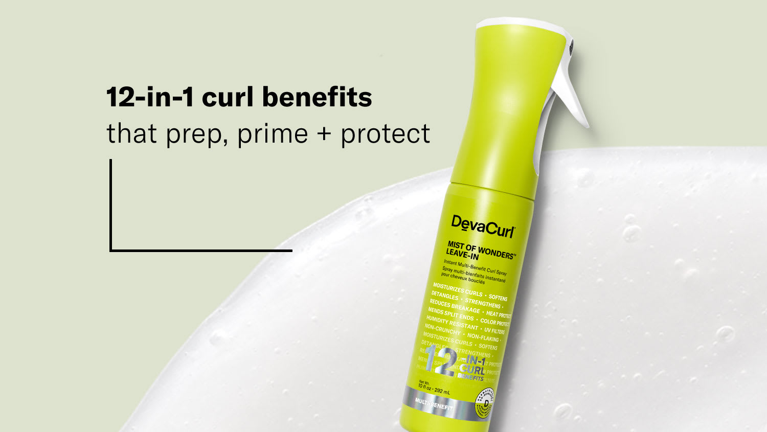 MIST OF WONDERS™ LEAVE-IN bottle with goop and benefit callout: 12-in-1 curl benefits that prep, prime + protect.