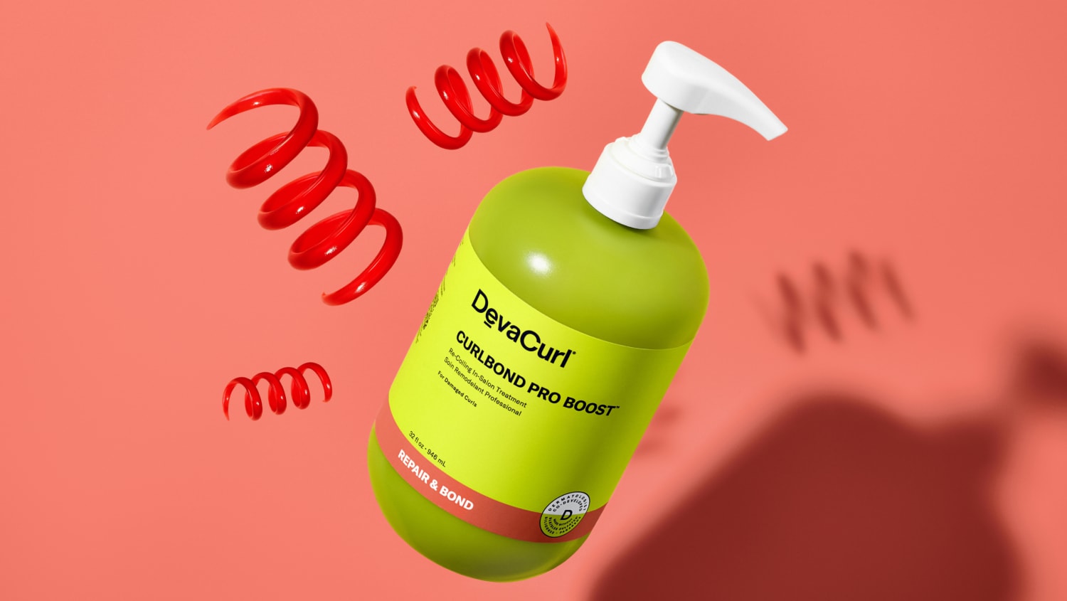 CurlBond Pro Boost™ bottle and red coils