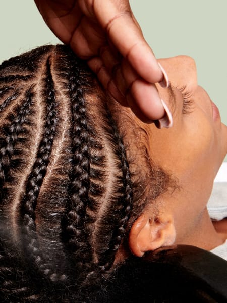 close-up of braided hair