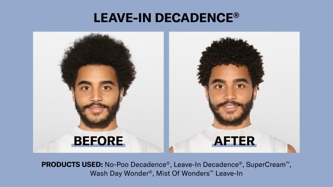 Man with coarse, curly hair before & after