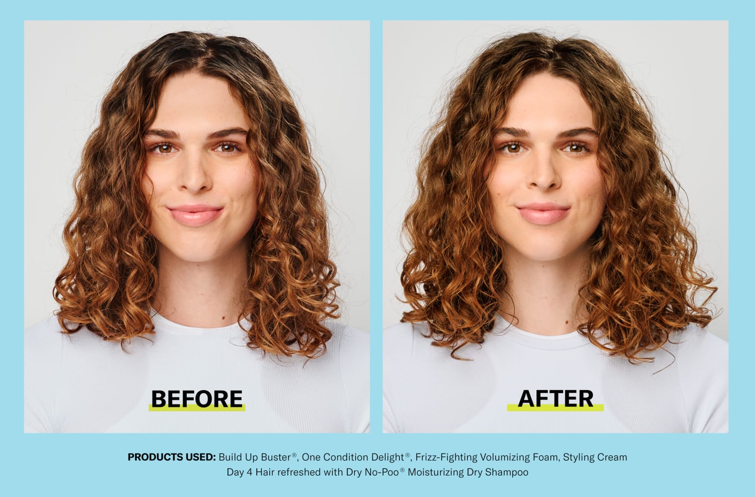before and after for woman with wavy hair