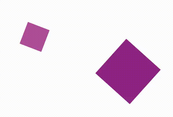 2 cubes rotating and changing color, one of them rotating at twice the first one's speed