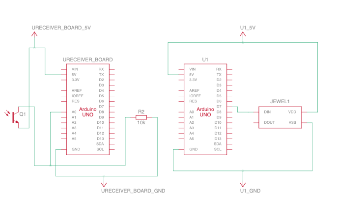 Schematics showing the assembly of both Arduino boards