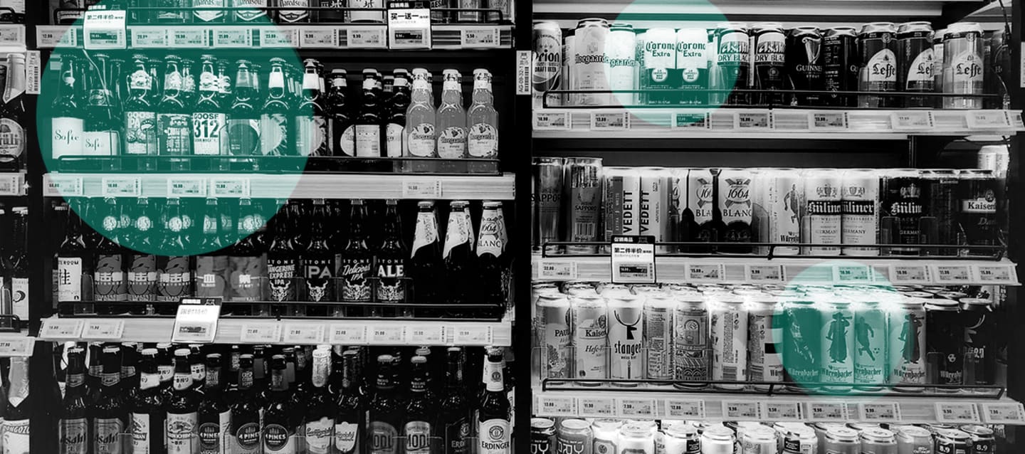 A customer looks at different craft beers on a shop shelf instead of your application in an app store.
