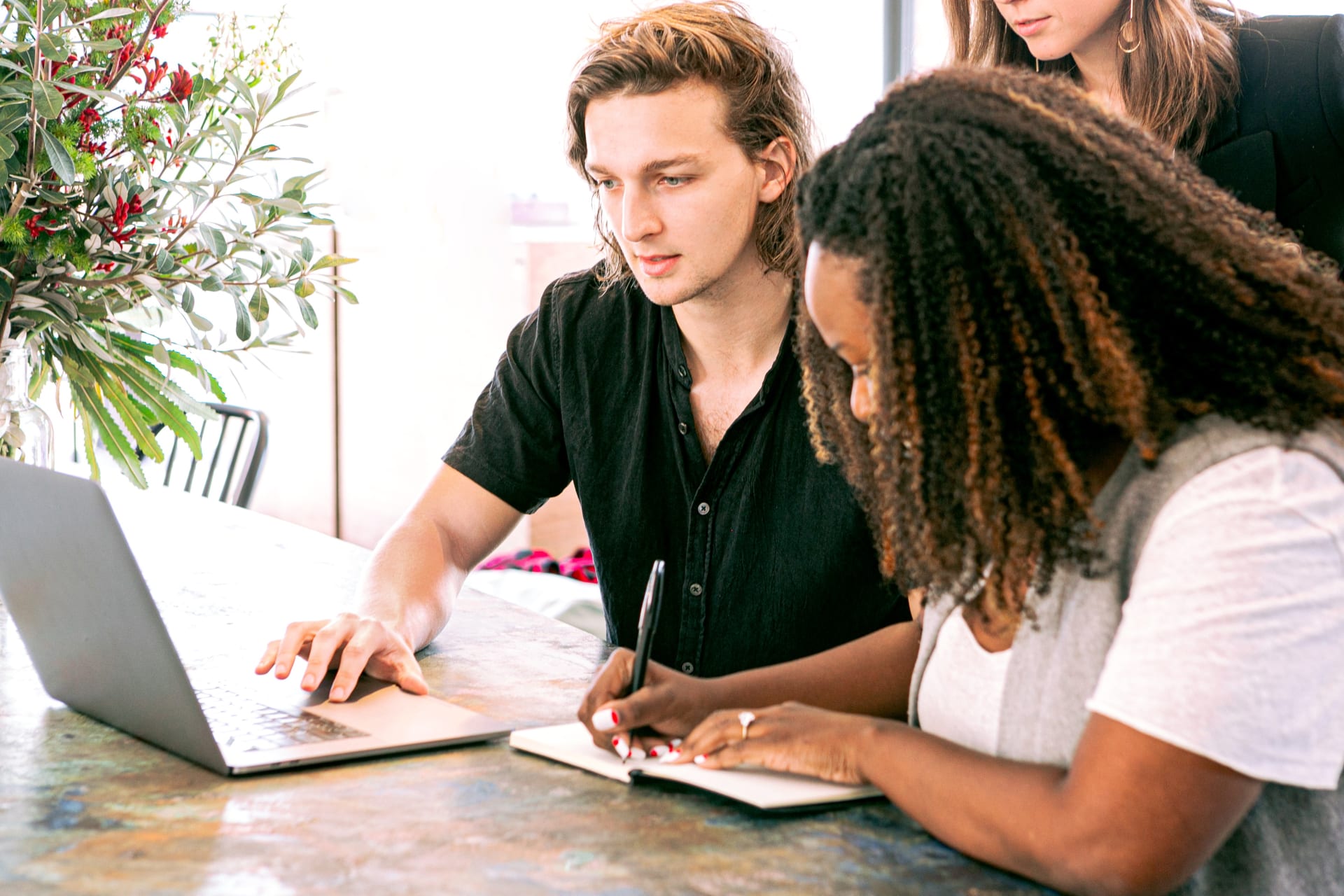 A startup team working together