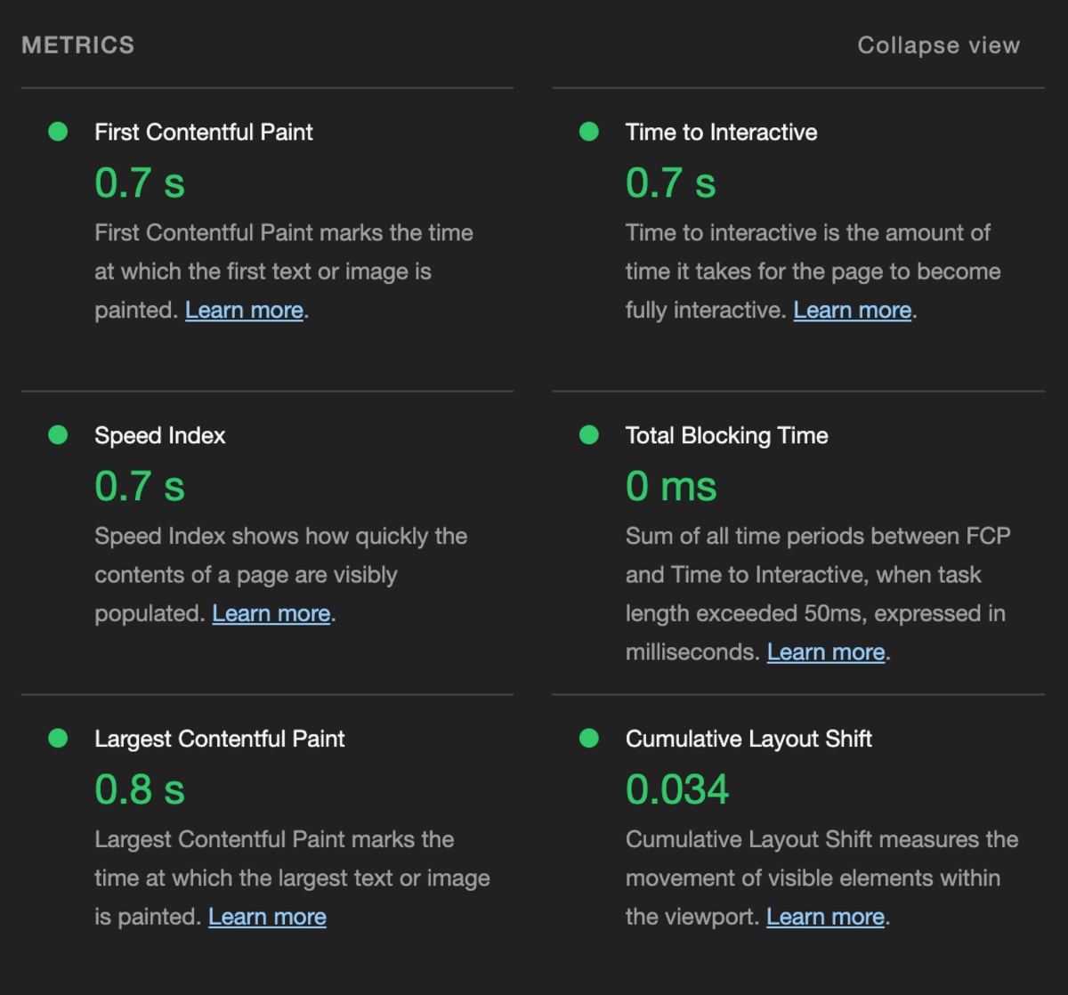 Google Lighthouse Metrics