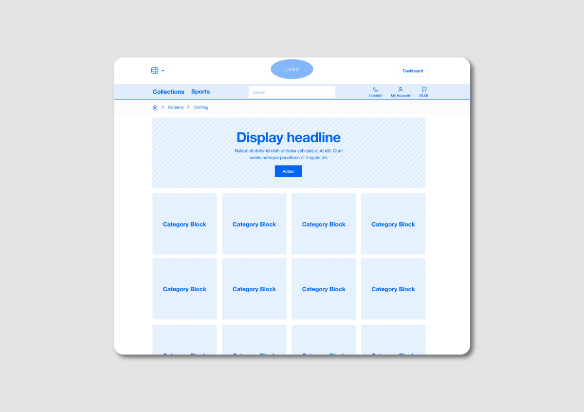 A wireframe showing how intermediate category pages can be presented on a website