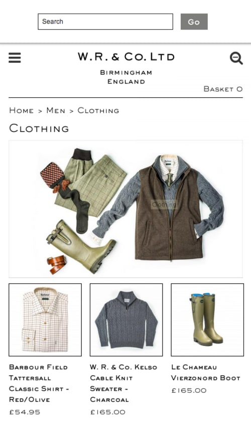 Magento store search bar on a mobile device