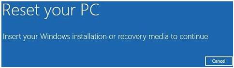 insert installation media or recovery drive for windows 10 installation