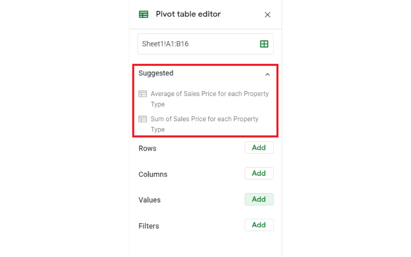 google sheets pivot table filter formula