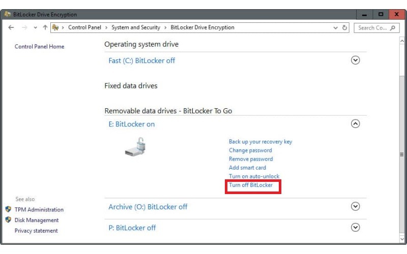 Отключить bitlocker windows 10