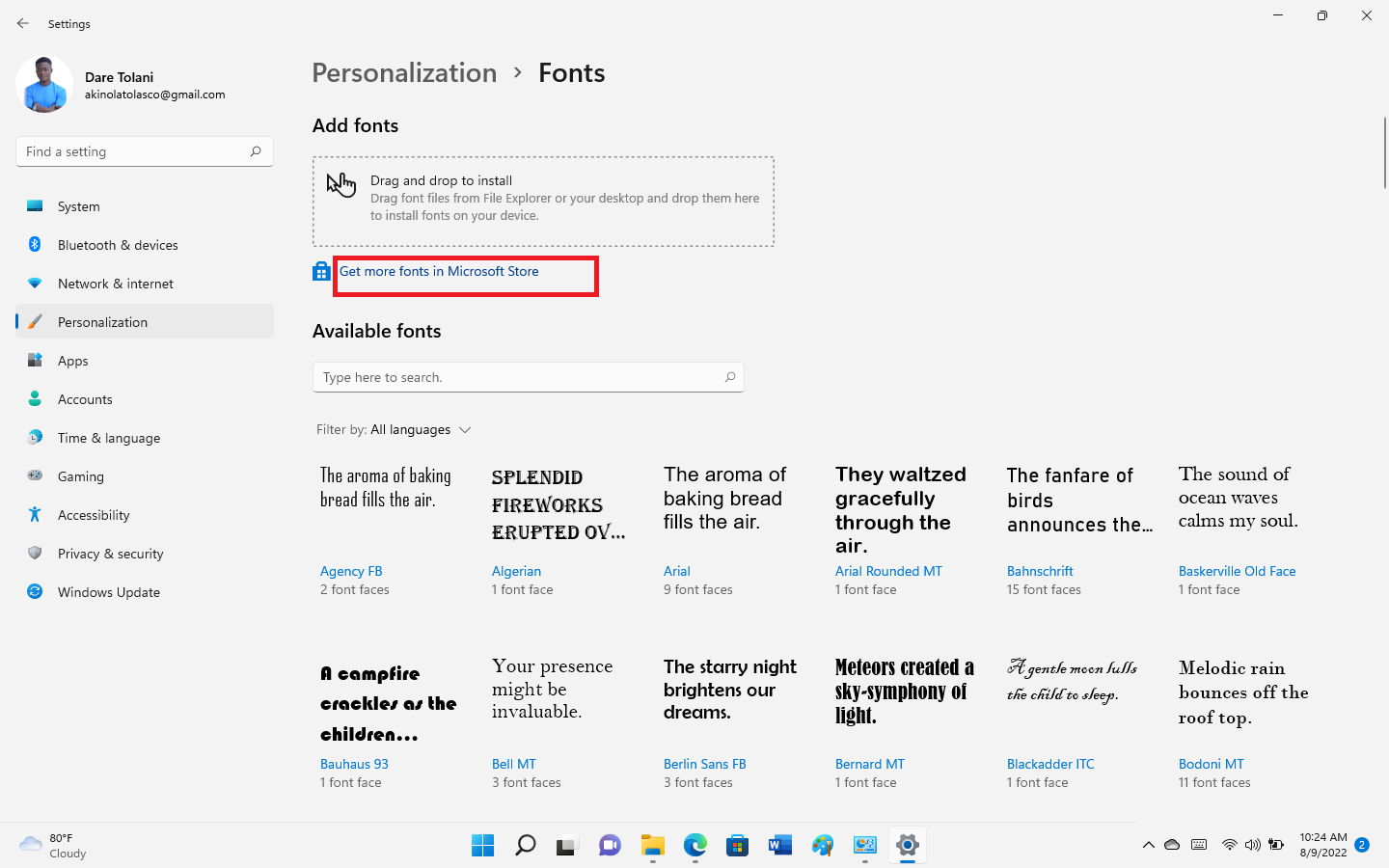 how do i change the default font in word windows 11