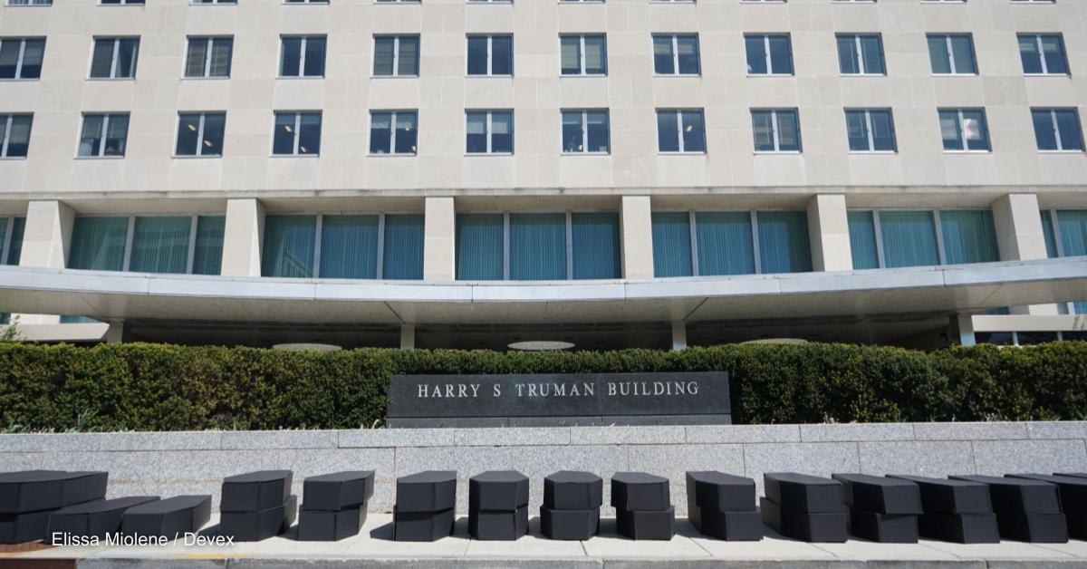 AIDS activists pile coffins outside State Dept to protest PEPFAR cuts