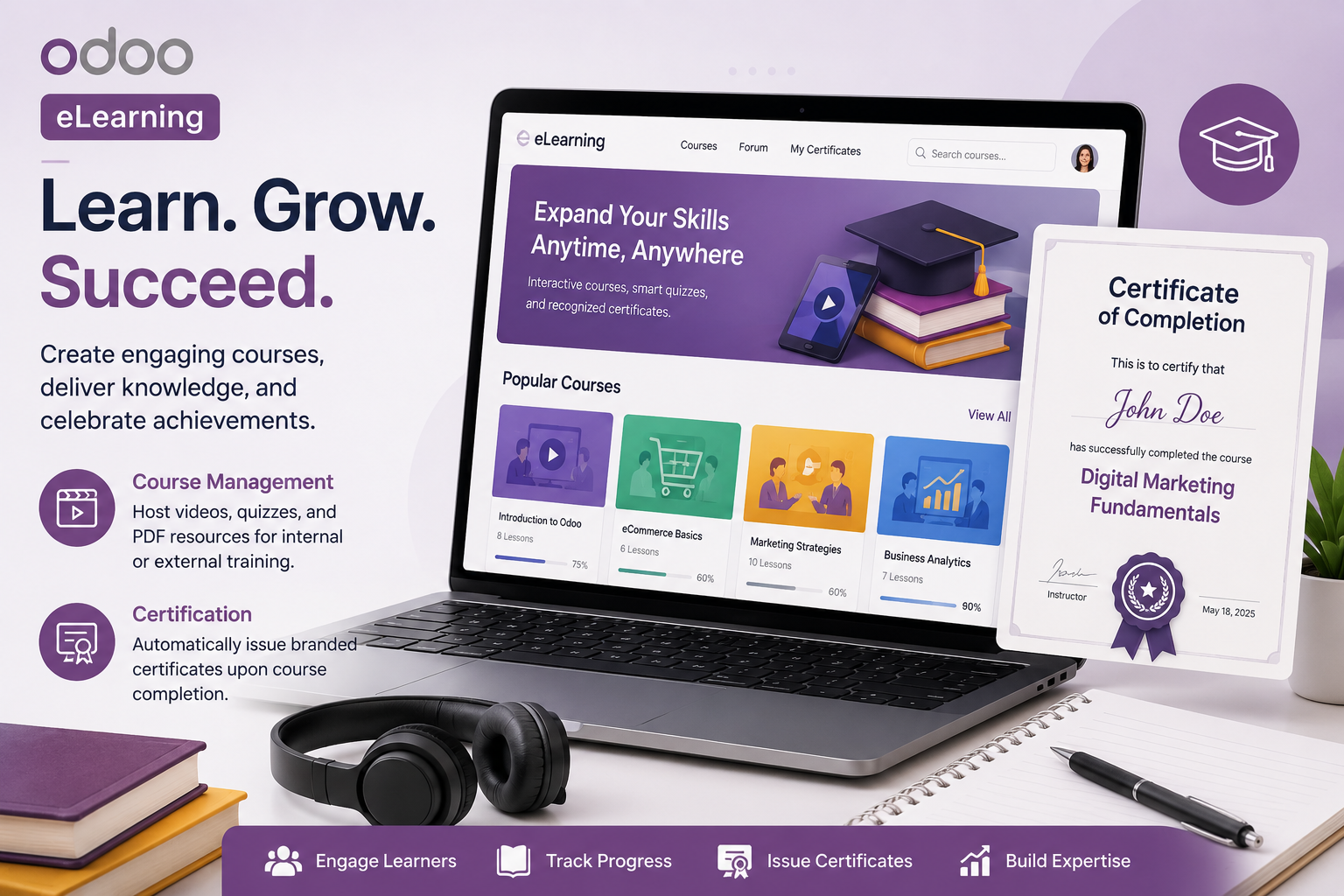 Odoo eLearning: Create Engaging Online Courses and Issue Certificates