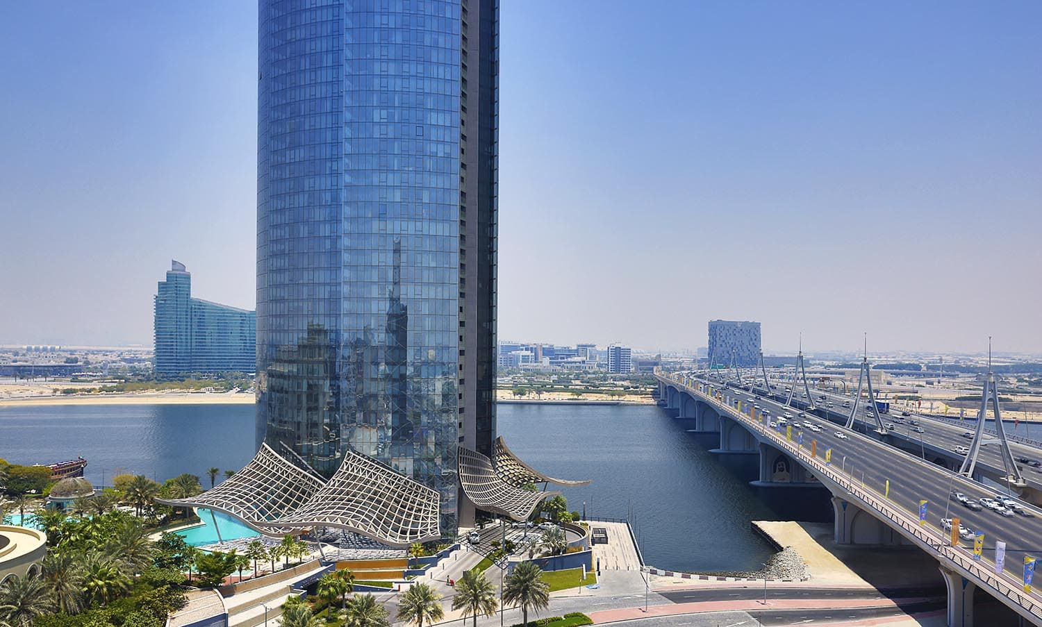 View from hotel onto business bay bridge