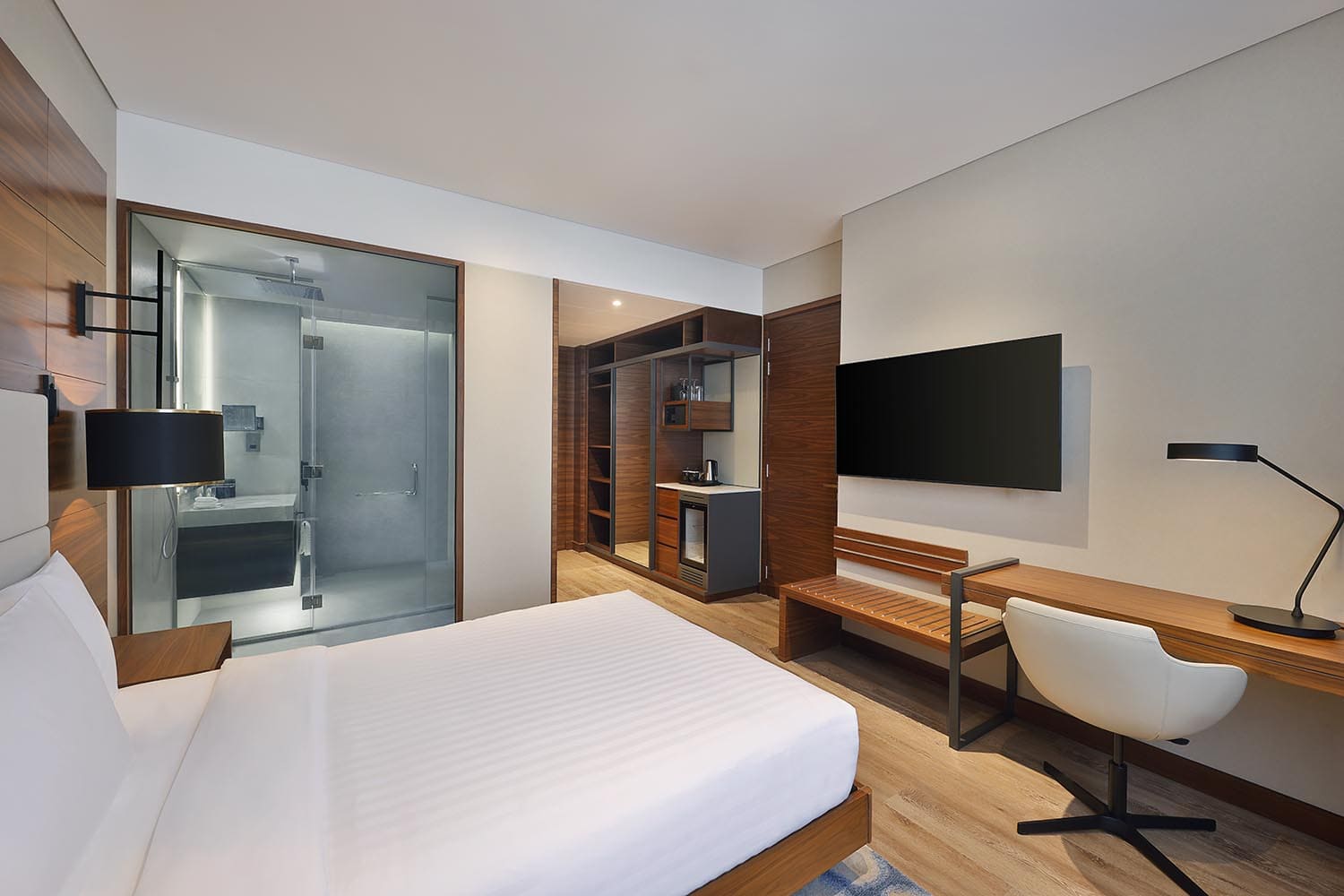 Single bed guestroom bathroom open