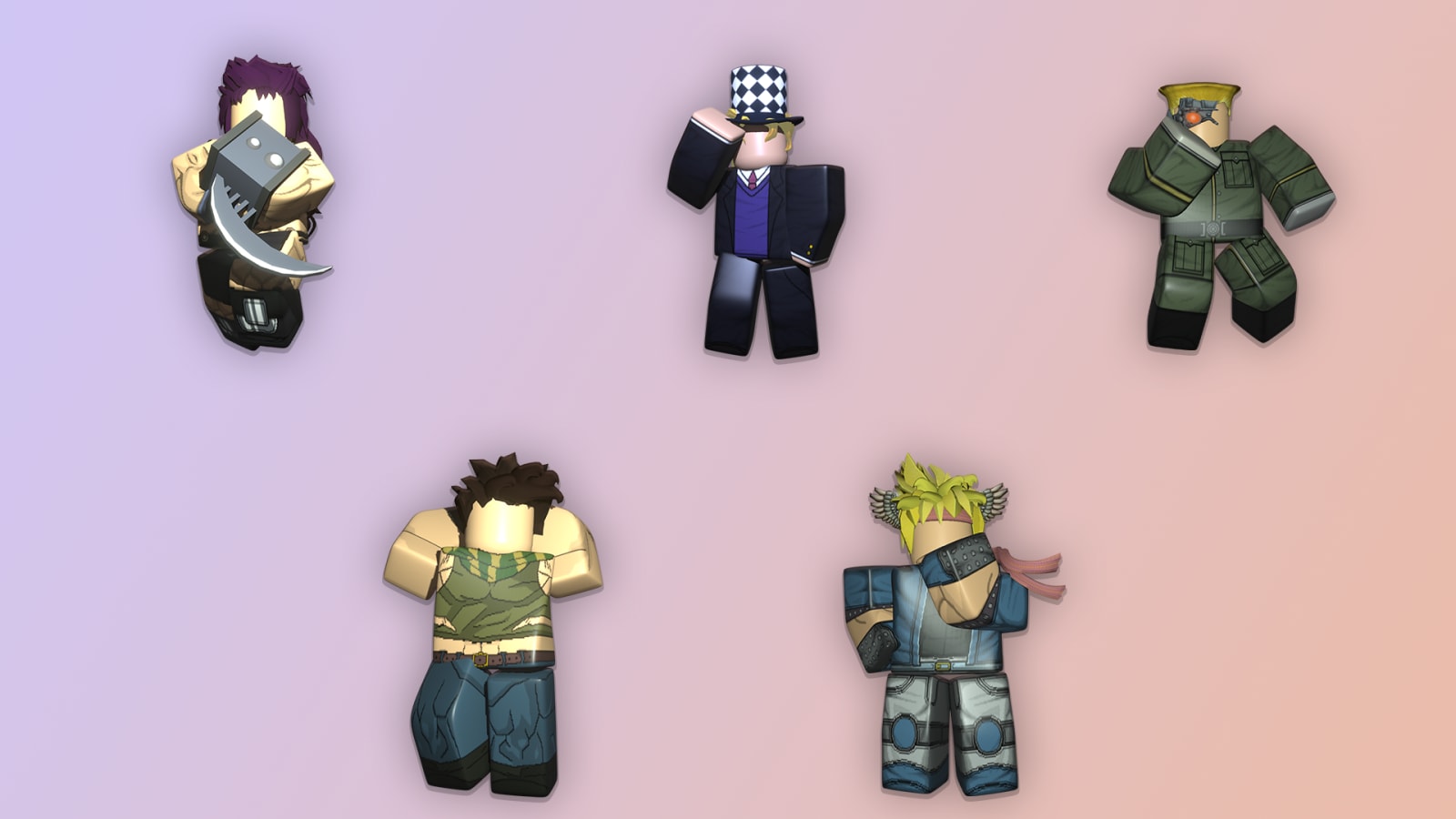 I ritratti dei personaggi della parte 2: Joseph (giovane), Caesar, Kars, Speedwagon e Stroheim