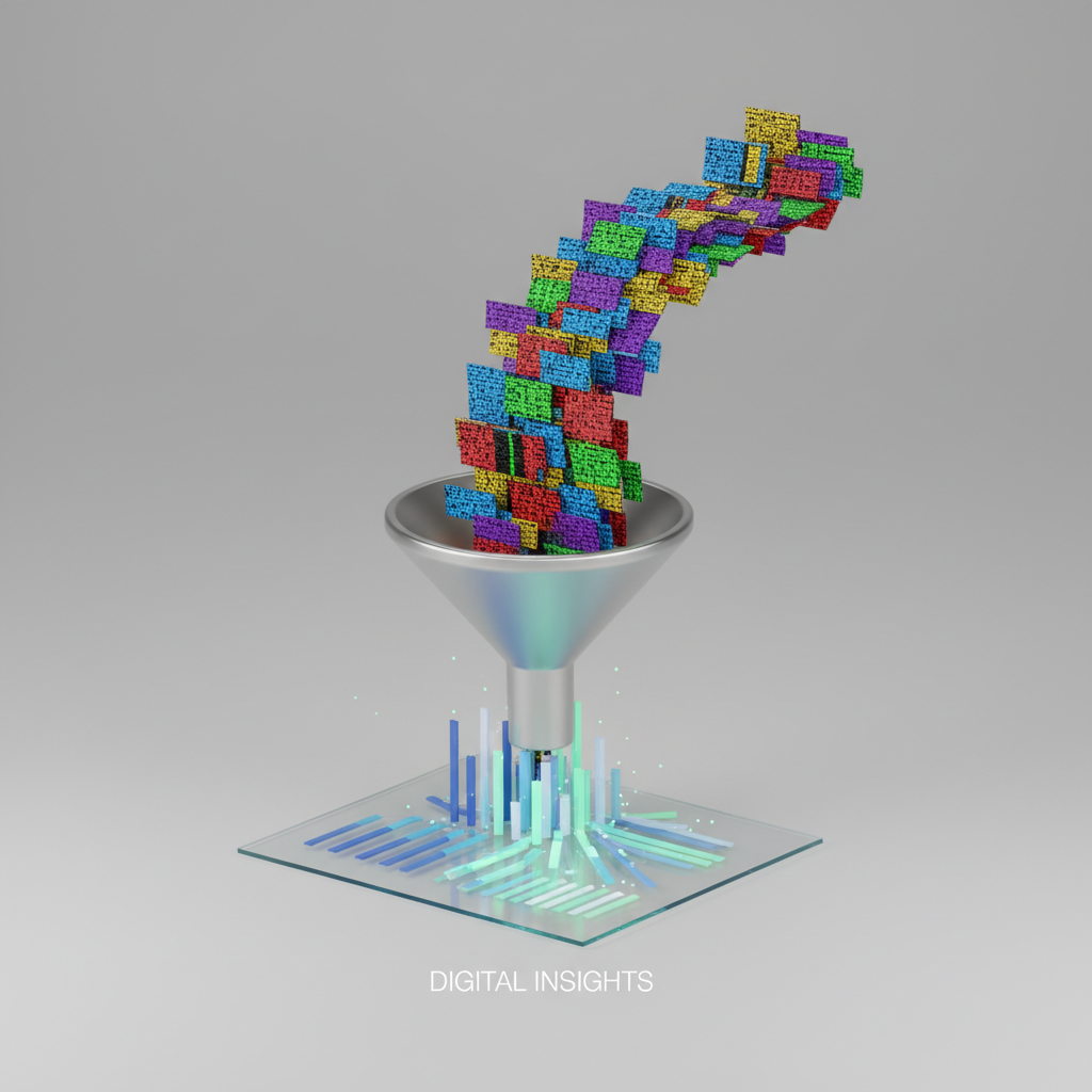 Conceptual illustration of creative content converting into data insights