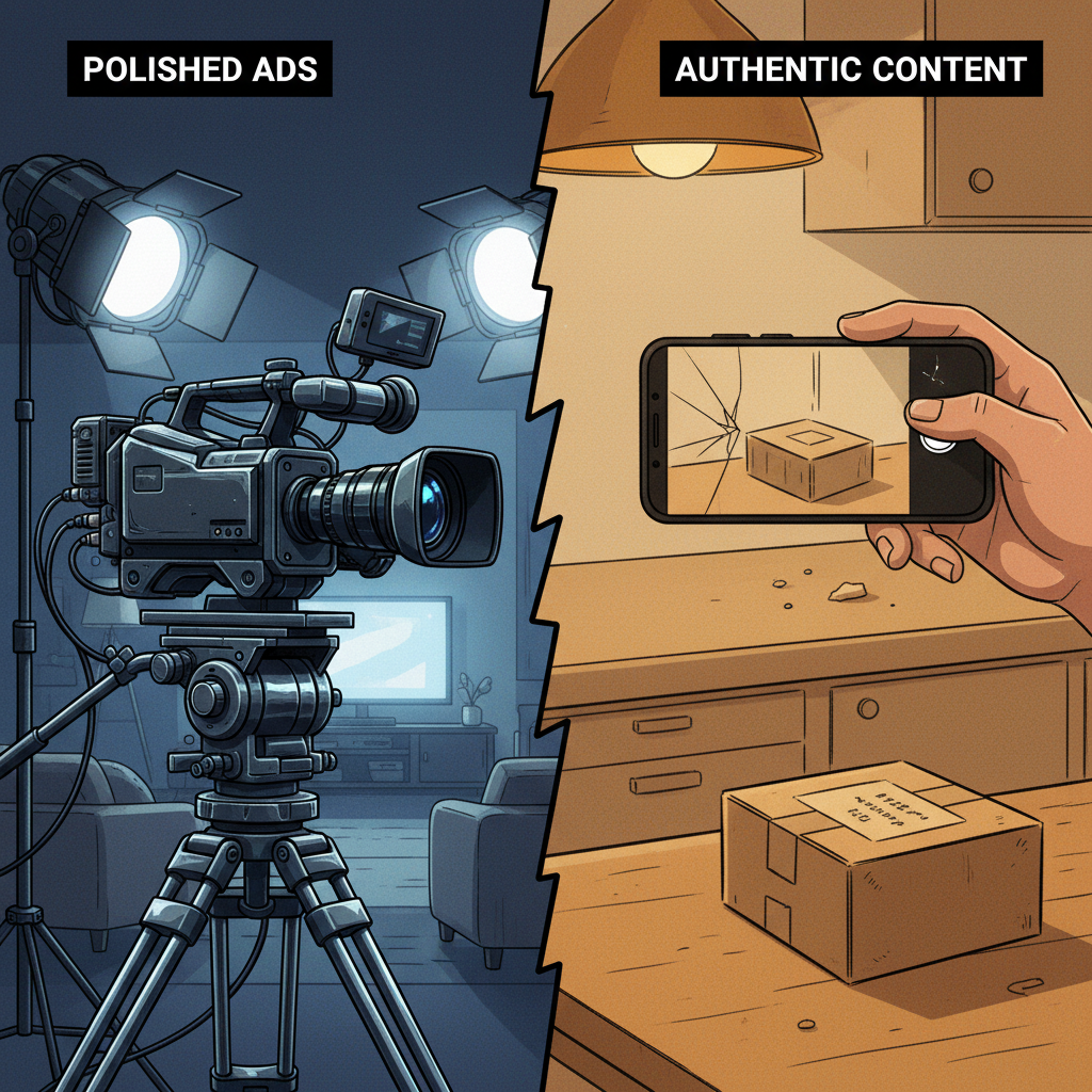 Comparison between polished commercial production and authentic user-generated content