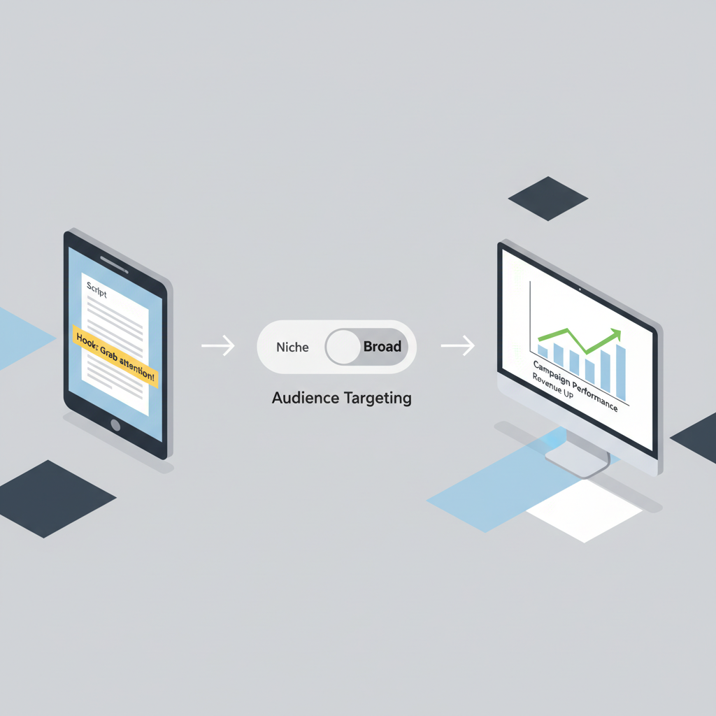 Diagram illustrating the workflow from script writing to broad targeting configuration and analysis