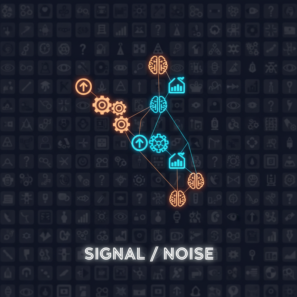 An abstract visual representing finding patterns and recurring themes in competitor ad data.