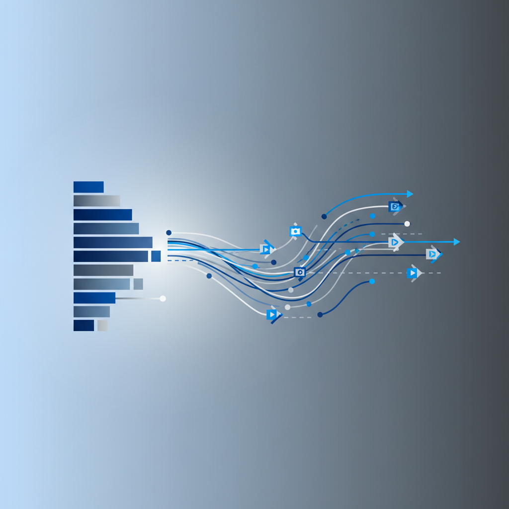 Conceptual illustration of AI turning text prompts into video animations.