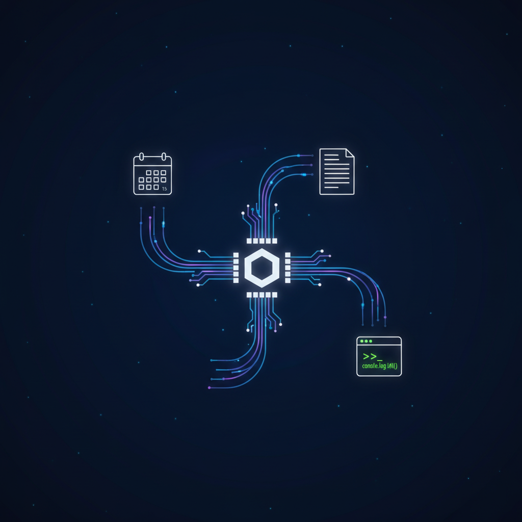 An abstract illustration of a personal AI agent connecting various digital tasks.