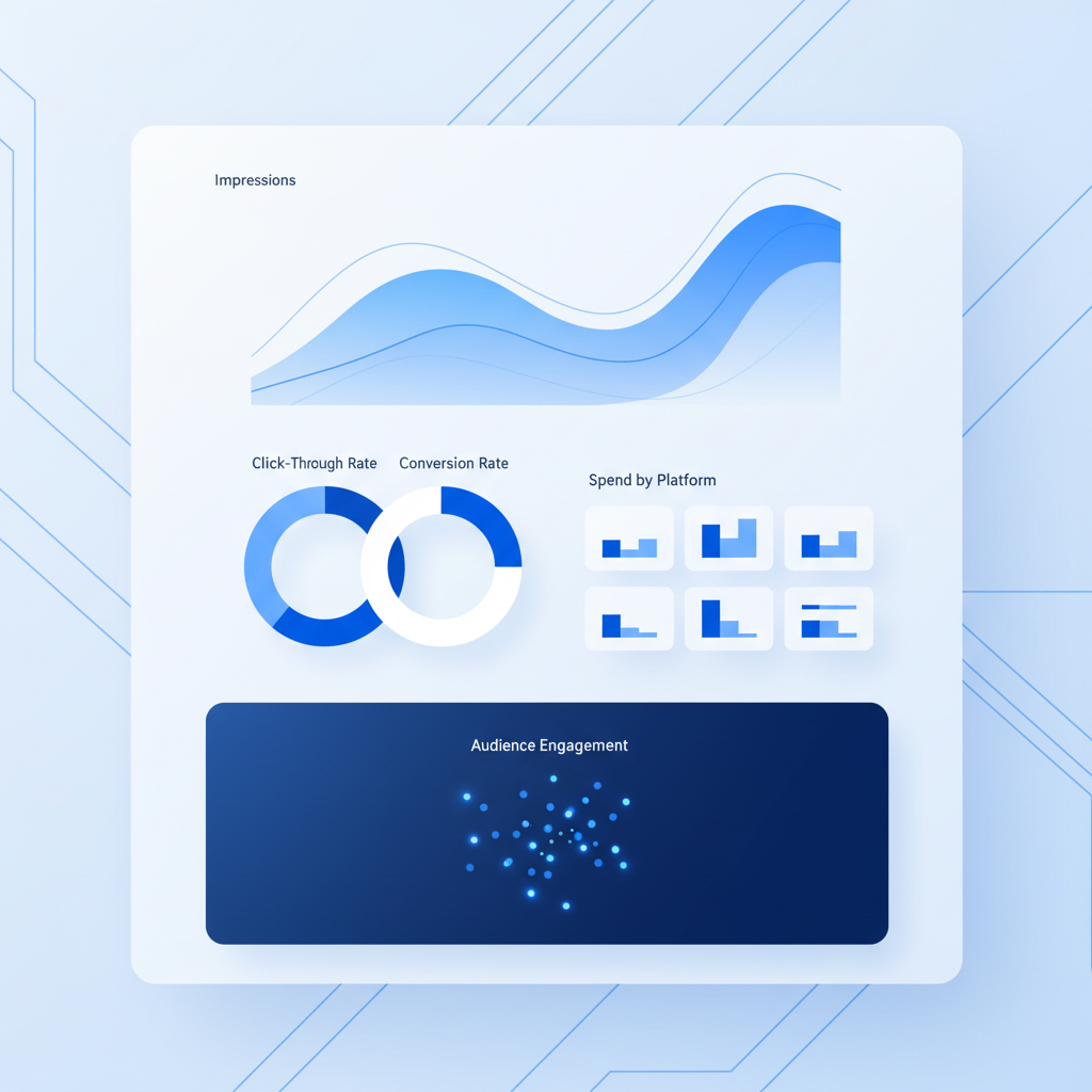 An abstract illustration of a digital advertising analytics dashboard.